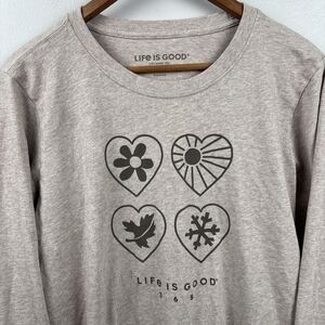 Life Is Good 365 Crusher Tee Long Sleeve T-shirt Beige Women’s Large comfy Heart
